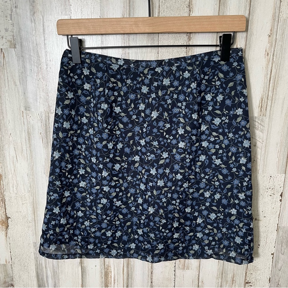 Vintage Y2K Old Navy Blue Floral Preppy Mini Skirt Womens Size 6/Small